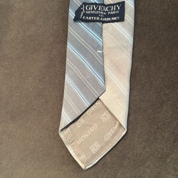 Vintage Givency Gentleman Paris For Carter Holmes Blue & Gray Striped Tie 54” - Picture 6 of 13